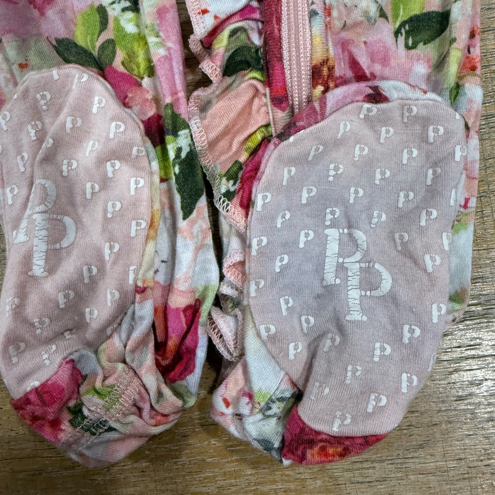 Posh Peanut Floral Footie - Pink and Cream - Picture 4 of 6